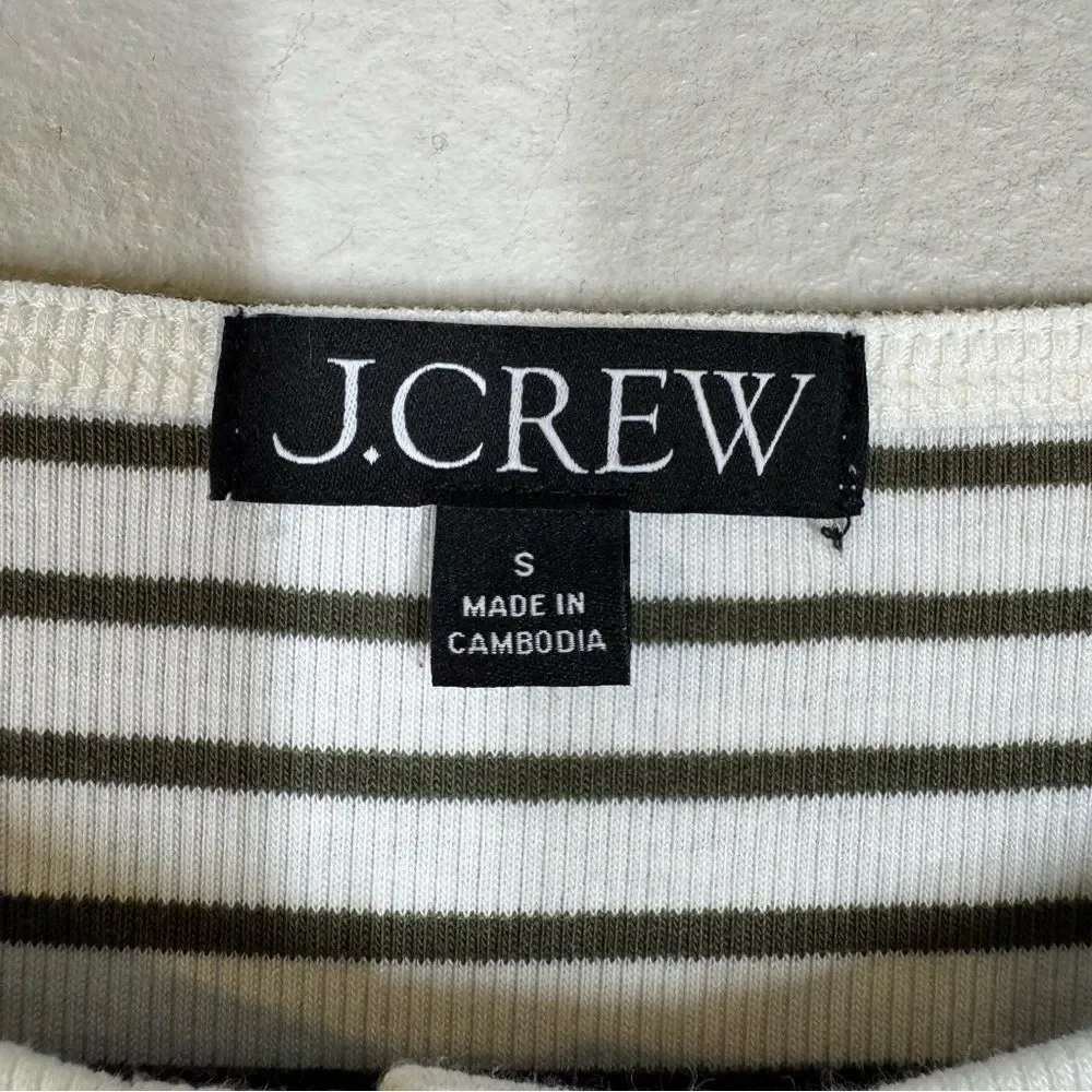 J. Crew Fine Rib Knit Cardigan Sweater Alexa Stripe Ivory Olive Button Up Small
